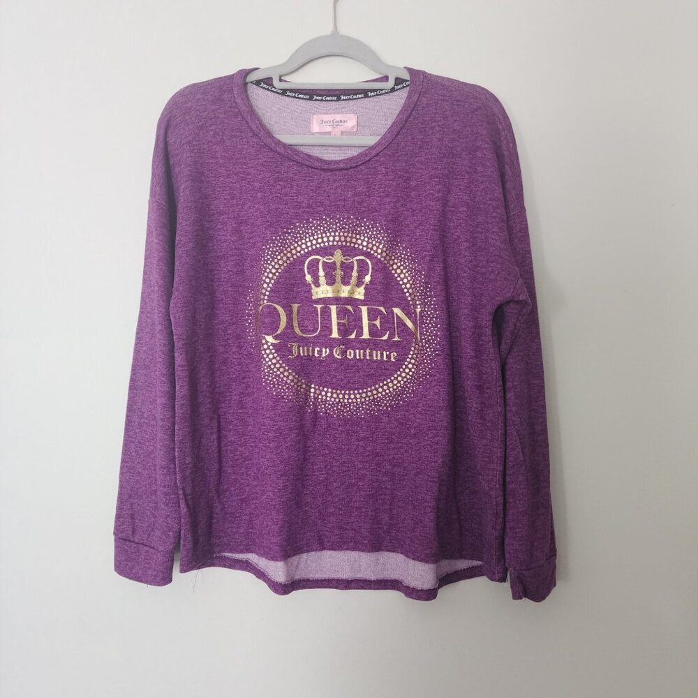 Juicy Couture Womens Purple Queen Long Sleeve Sleepwear Loungewear Top sz L Soft